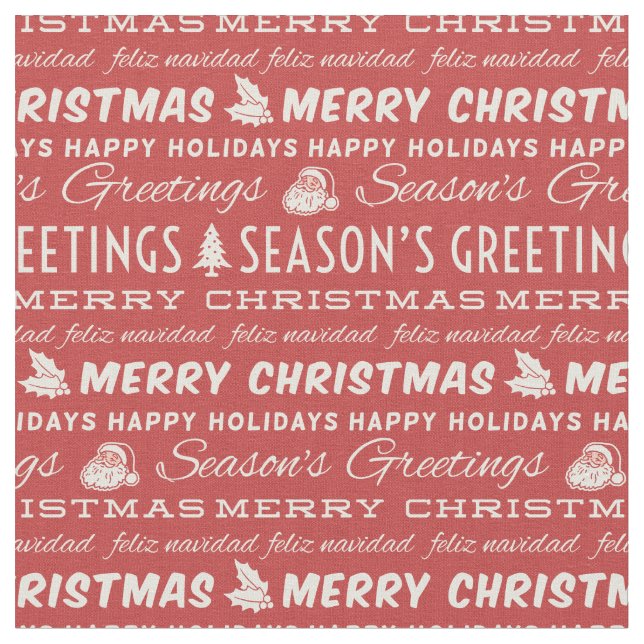 Tissu Joyeux Noël rouge et blanc Typographie rétro (Fermer)