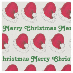 Tissu Joyeux Noël Vert Rouge Père Noël Casquette Noël No