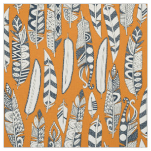 Tissu joyeux plumes orange