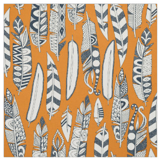Tissu joyeux plumes orange