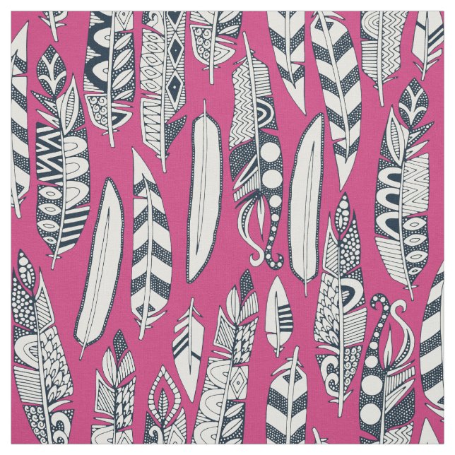 Tissu joyeux plumes rose (Échantillon)