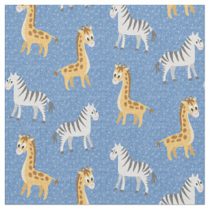 Tissu Joyeux Safari Zebras et Giraffes Baby Blue