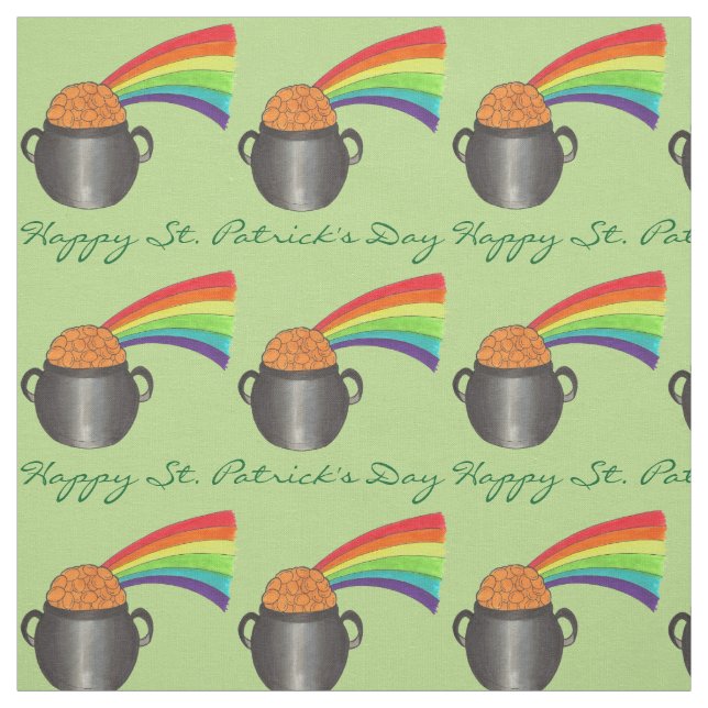 Tissu Joyeux St. Patrick's Day Rainbow Pot of Gold Green (Échantillon)