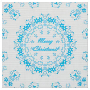 Tissu Joyeux texte de Noël cadre rond flocon bleu wh