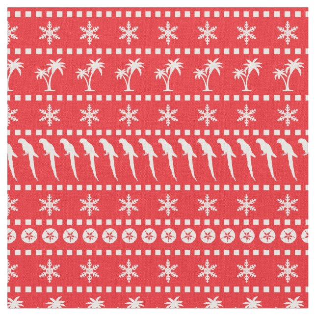 Tissu Jumper de Noël Motif de perroquets et palmiers (Fermer)