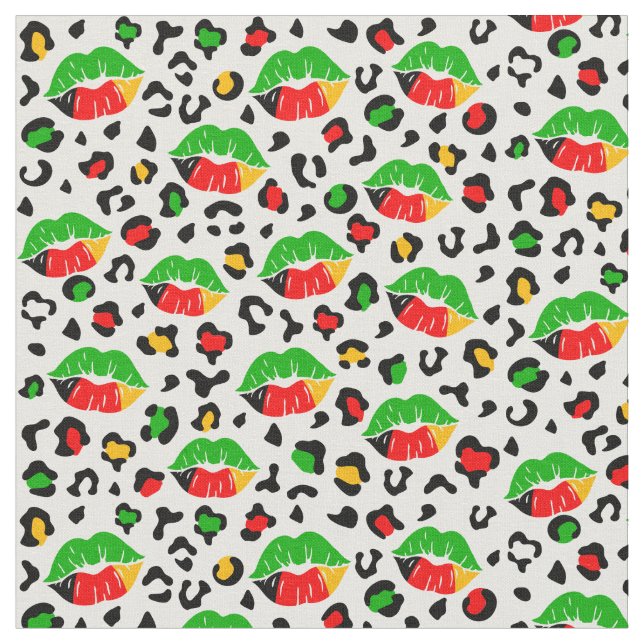 Tissu Junetdix Lips Baisers Leopard Spots Motif (Fermer)