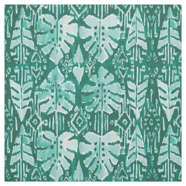 Tissu JUNGLE IKAT Monstera tribal tropical hawaïen (Échantillon)