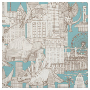 Tissu Jurassic LA toile chocolat turquoise