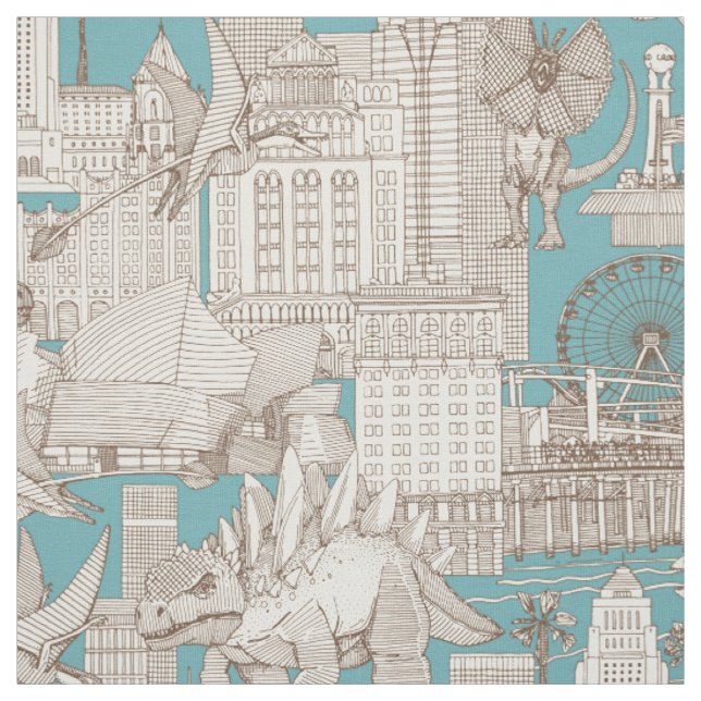 Tissu Jurassic LA toile chocolat turquoise (Échantillon)