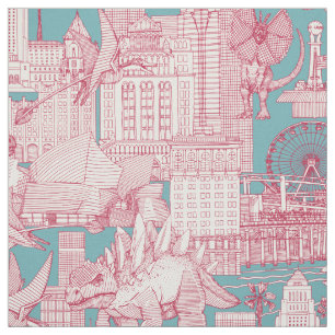 Tissu Jurassic LA toile viva magenta turquoise