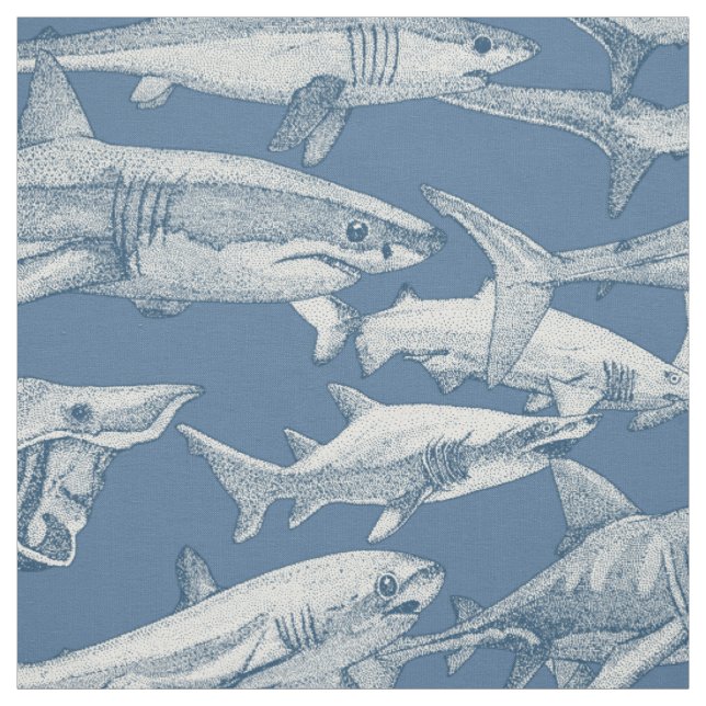 Tissu just sharks cobalt denim (Échantillon)