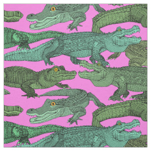 Tissu juste alligators vert rose