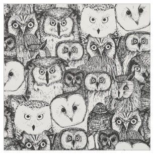 Tissu juste blanc noir de hiboux