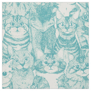 Tissu juste chatons turquoise