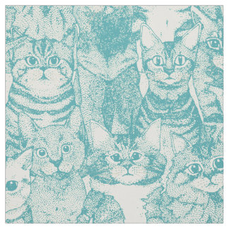 Tissu juste chatons turquoise