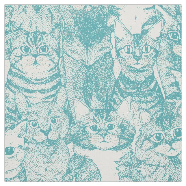 Tissu juste chatons turquoise (Échantillon)