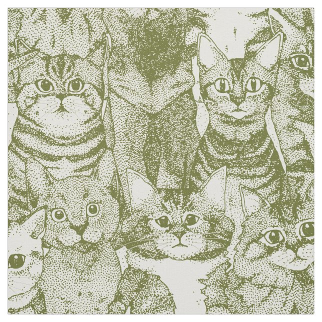 Tissu juste chatons vert (Échantillon)