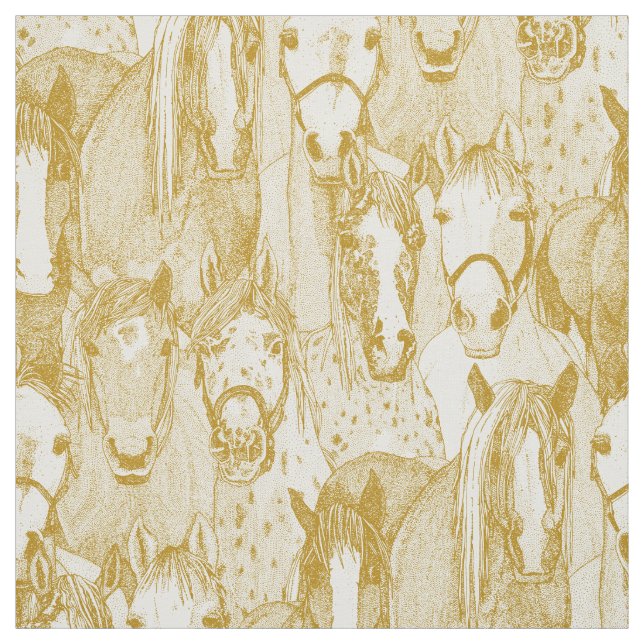 Tissu juste chevaux or demi perle (Échantillon)