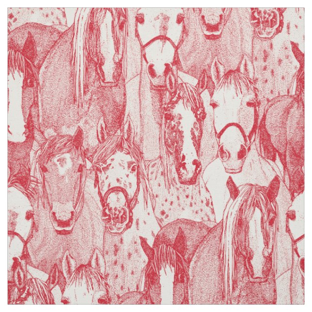 Tissu juste chevaux vermillon rouge demi-perle (Échantillon)