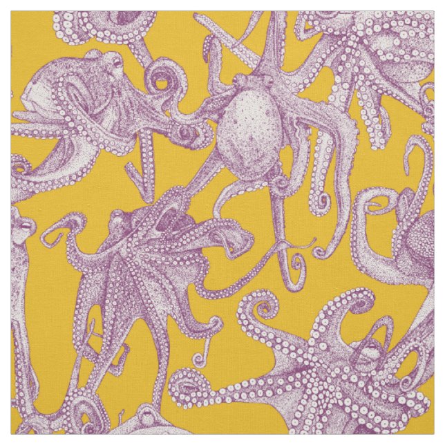 Tissu juste des pieuvres violet jaune (Échantillon)