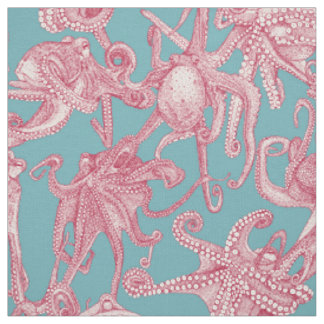 Tissu juste des pieuvres viva magenta turquoise bleu