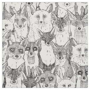 Tissu juste des renards noir blanc doux