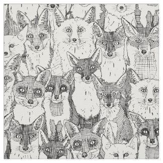 Tissu juste des renards noir blanc doux