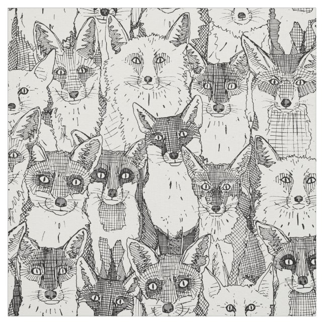 Tissu juste des renards noir blanc doux (Échantillon)