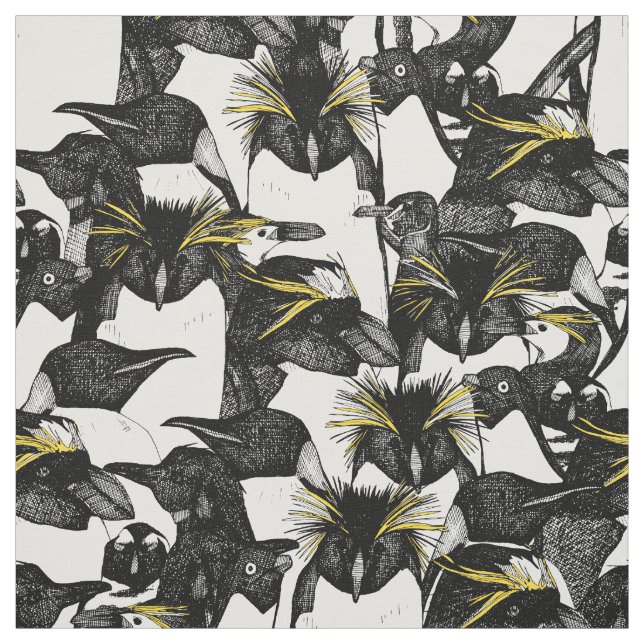 Tissu juste jaune blanc noir de pingouins (Échantillon)