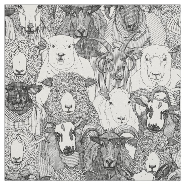 Tissu juste moutons noir blanc (Échantillon)