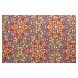 Tissu Kaléidoscope vintage jaune-orange rouge de