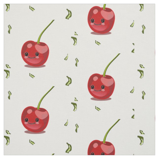 Tissu Kawaii aux fruits de cerise rouge (Échantillon)
