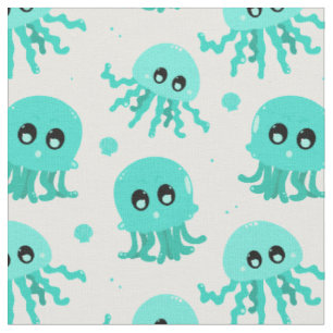 Tissu Kawaii Blue Octopus Motif