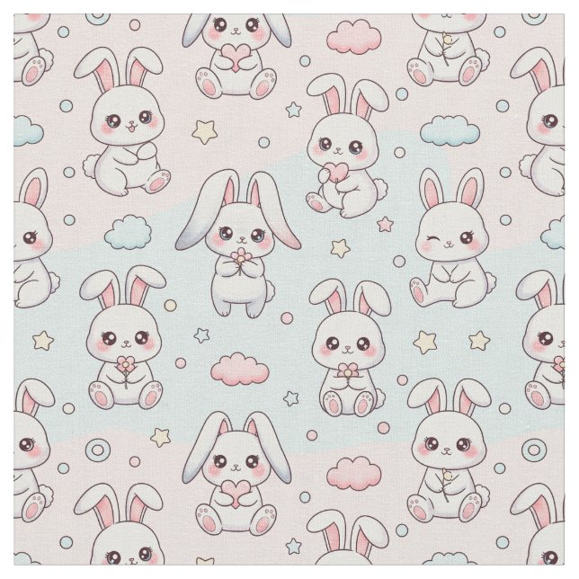 Tissu Kawaii Bunny Happy Rabbit (Fermer)