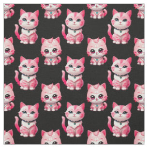 Tissu Kawaii Rose Kitty Cats Design