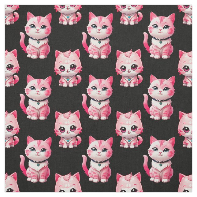 Tissu Kawaii Rose Kitty Cats Design (Échantillon)