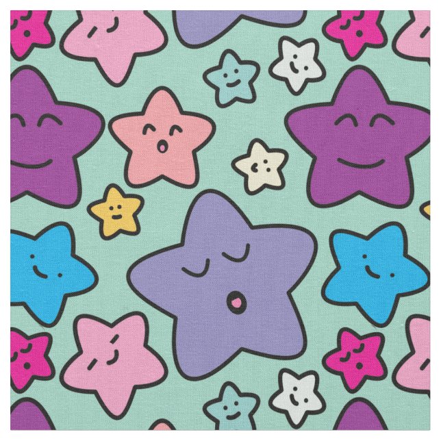 Tissu Kawaii stars - mignonne minet motif (Fermer)