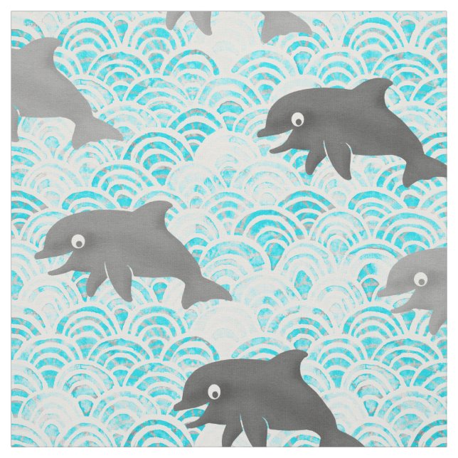 Tissu Keiki Aquarelle Dauphin Vague (Échantillon)