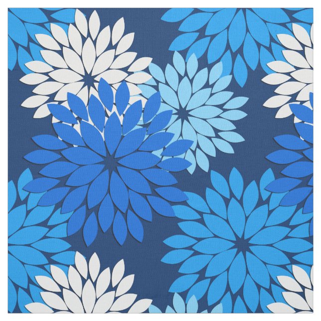 Tissu Kimono floral moderne Imprimer, bleu, aqua et mari (Échantillon)