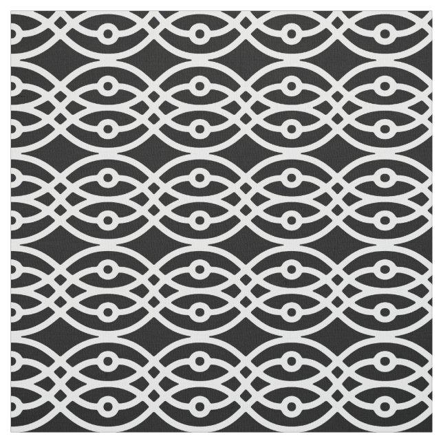 Tissu Kimono imprimé, blanc sur noir (Échantillon)