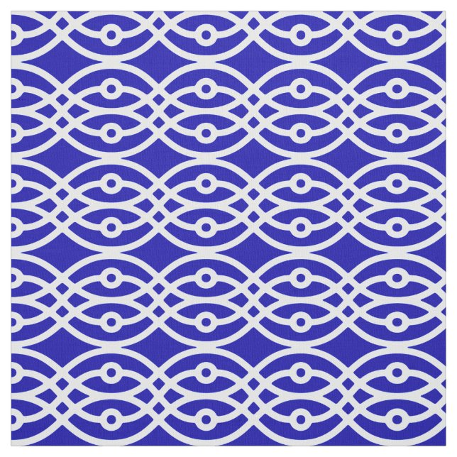 Tissu Kimono imprimé, bleu cobalt et blanc (Échantillon)