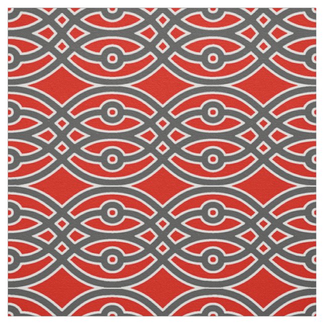 Tissu Kimono imprimé, rouge, gris et blanc (Échantillon)