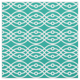 Tissu Kimono imprimé, turquoise et blanc
