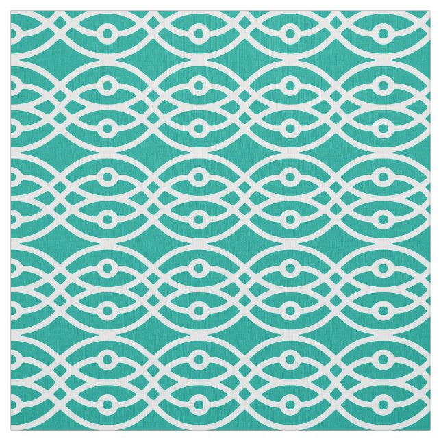 Tissu Kimono imprimé, turquoise et blanc (Échantillon)