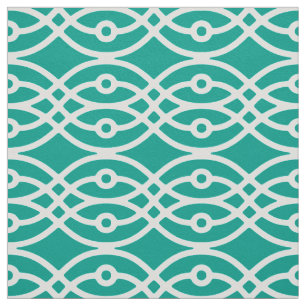 Tissu Kimono imprimé, turquoise et blanc