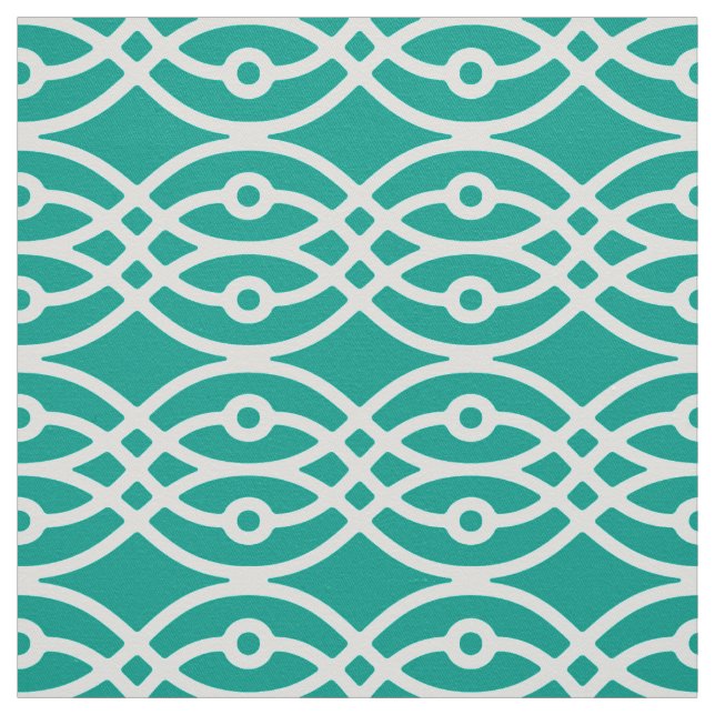 Tissu Kimono imprimé, turquoise et blanc (Échantillon)