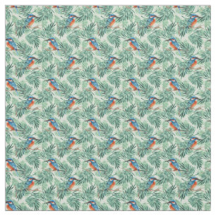 Tissu Kingfisher. Oiseaux et feuilles