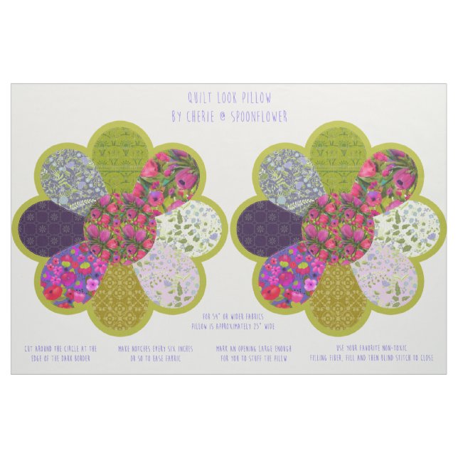 Tissu Kit de Coussin Fleur Ronde de Style Courte et Cout (Fat Quarter)