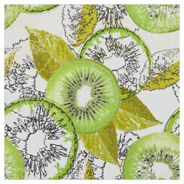 Tissu Kiwi, fruité, vert et blanc, frais, juteux, blanc (Échantillon)