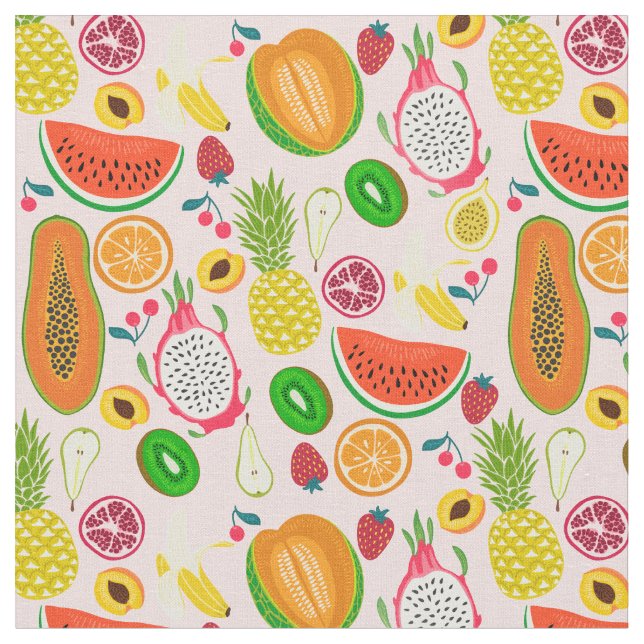 Tissu kiwi grenade aux fruits du dragon tropical (Fermer)